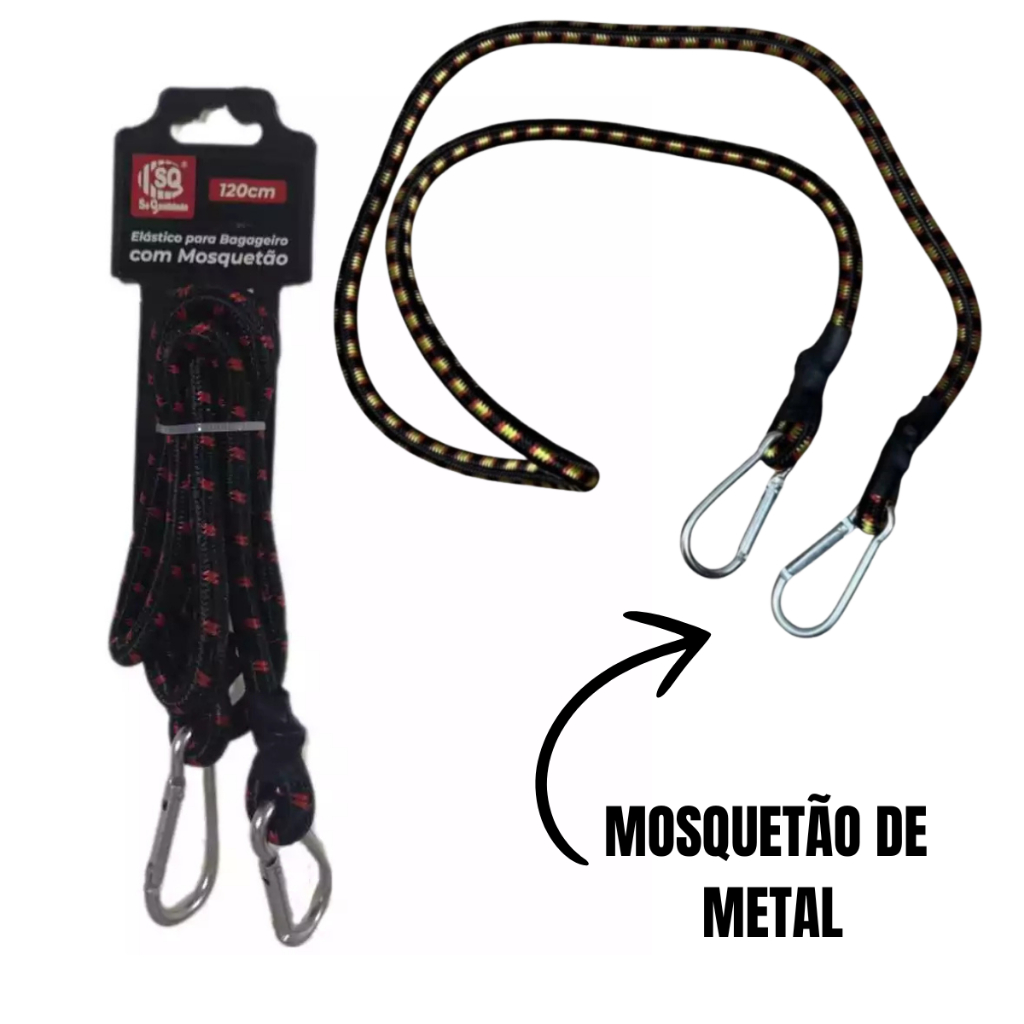 Elástico Para Bagageiro Carga Moto Forte Mosquetão de Metal