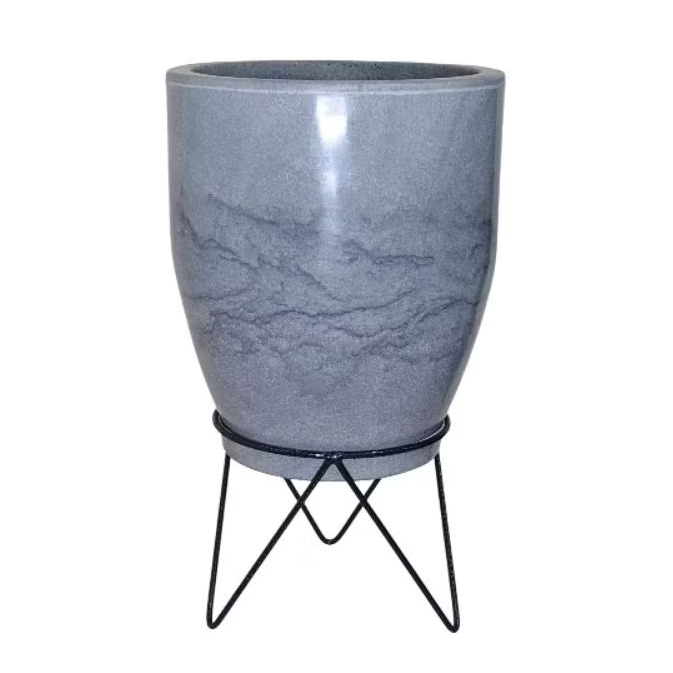 Vaso para plantas coluna bojo liso N1 31X25cm polietileno com prato e suporte