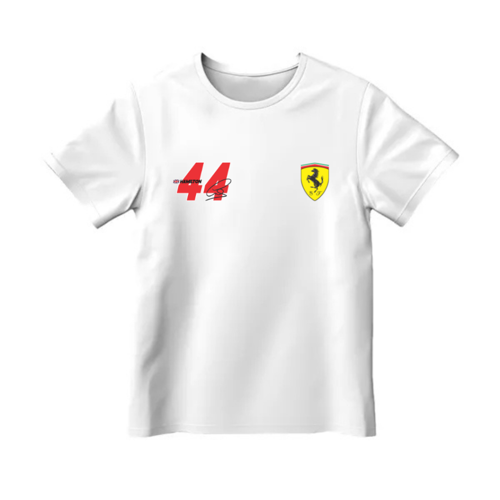 Camisa Camiseta Infantil Unissex Ferrari Lewis Hamilton 100% Algodão — imagem 2 de 2