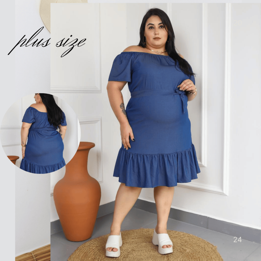 Vestido ciganinha  manga curta Plus size jeans chambre