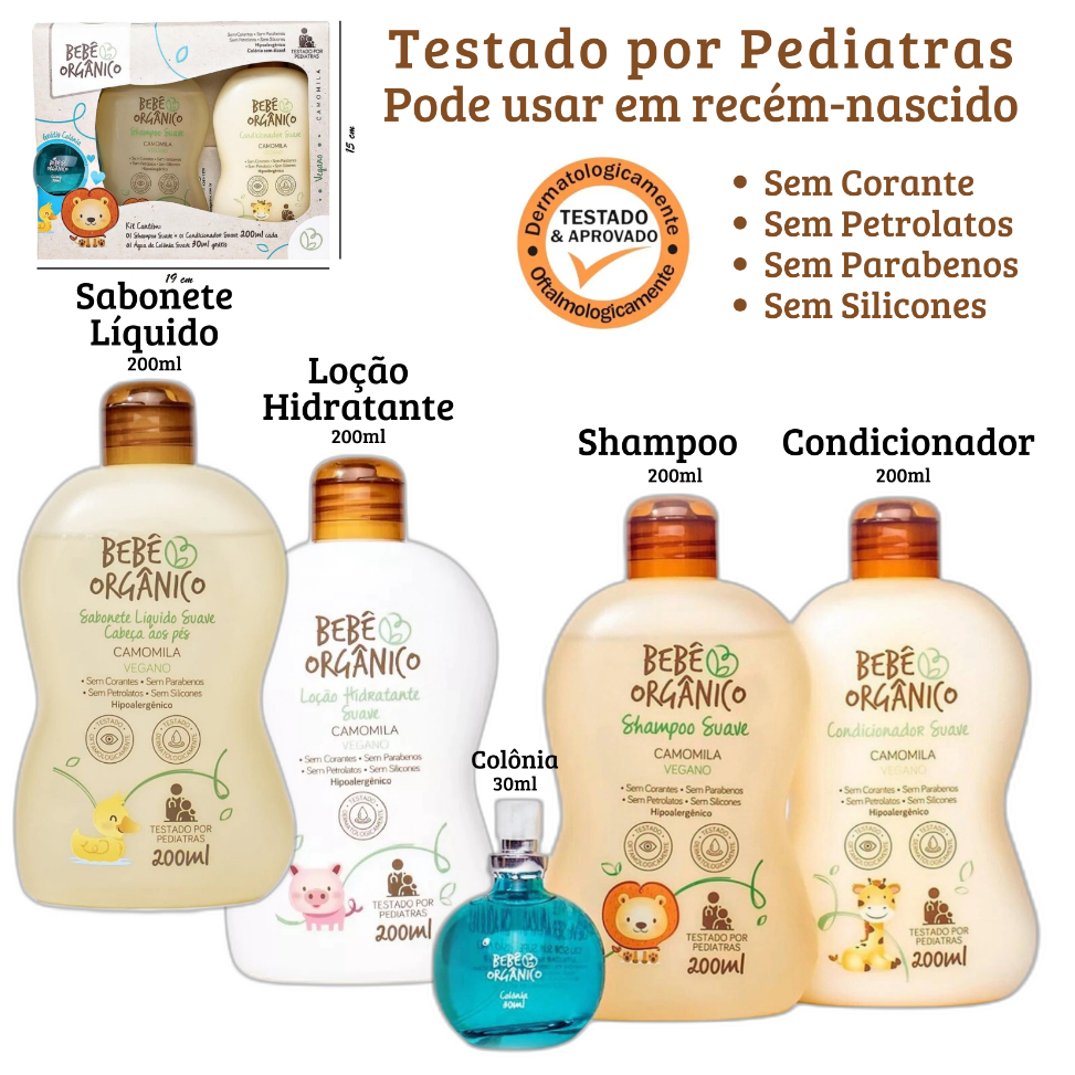 Kit Shampoo Condicionador Colônia Sem Álcool + Loção Hidratante + Sabonete Líquido da Bebê Orgânico em Oferta na Shopee
