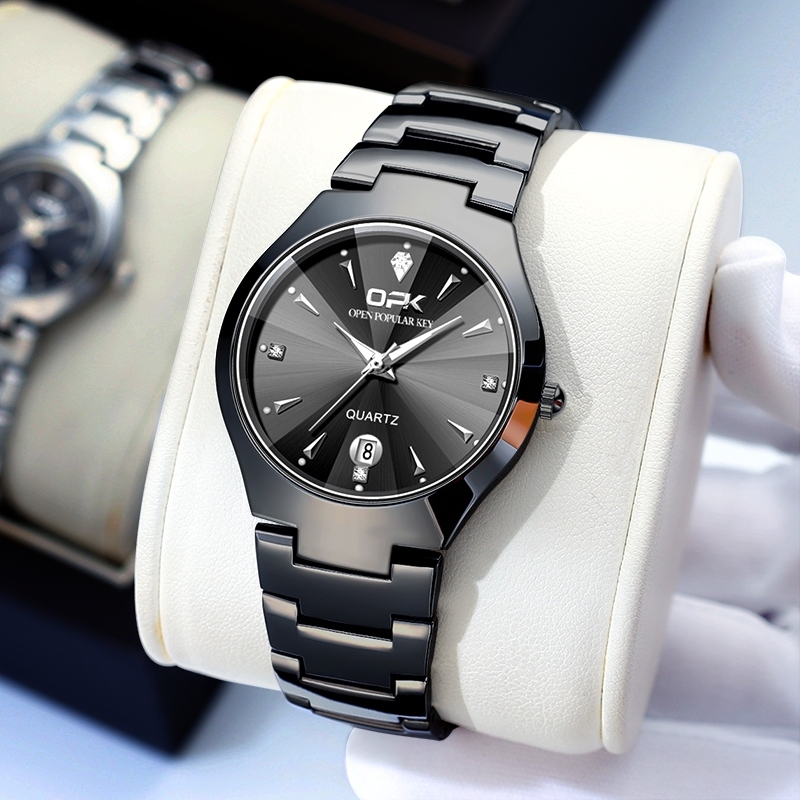 OPK Relógio Masculino A Prova D Água Original Luxo Preto De Aço Quartzo Calendário 8105