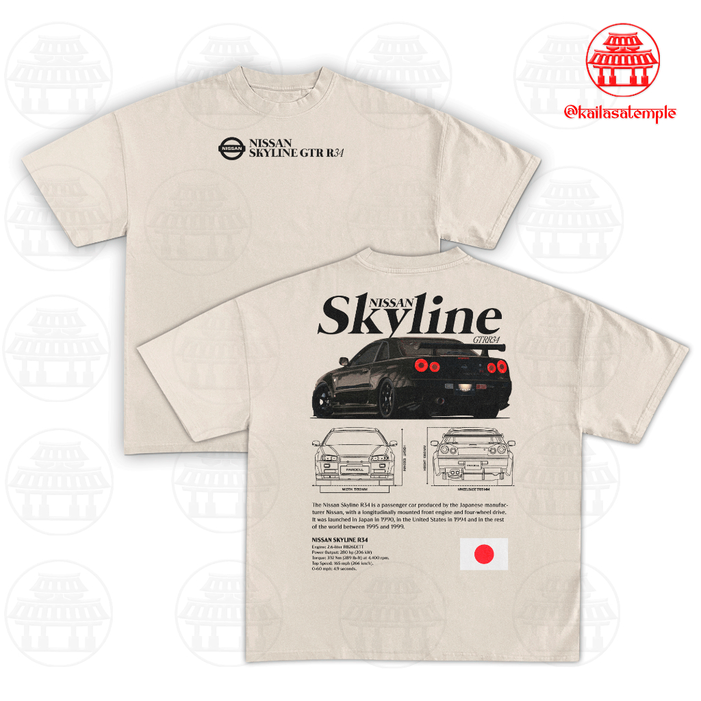 Camiseta Nissan Skyline R34 Legacy GTR 100% Algodão Premium Unissex Gearhead