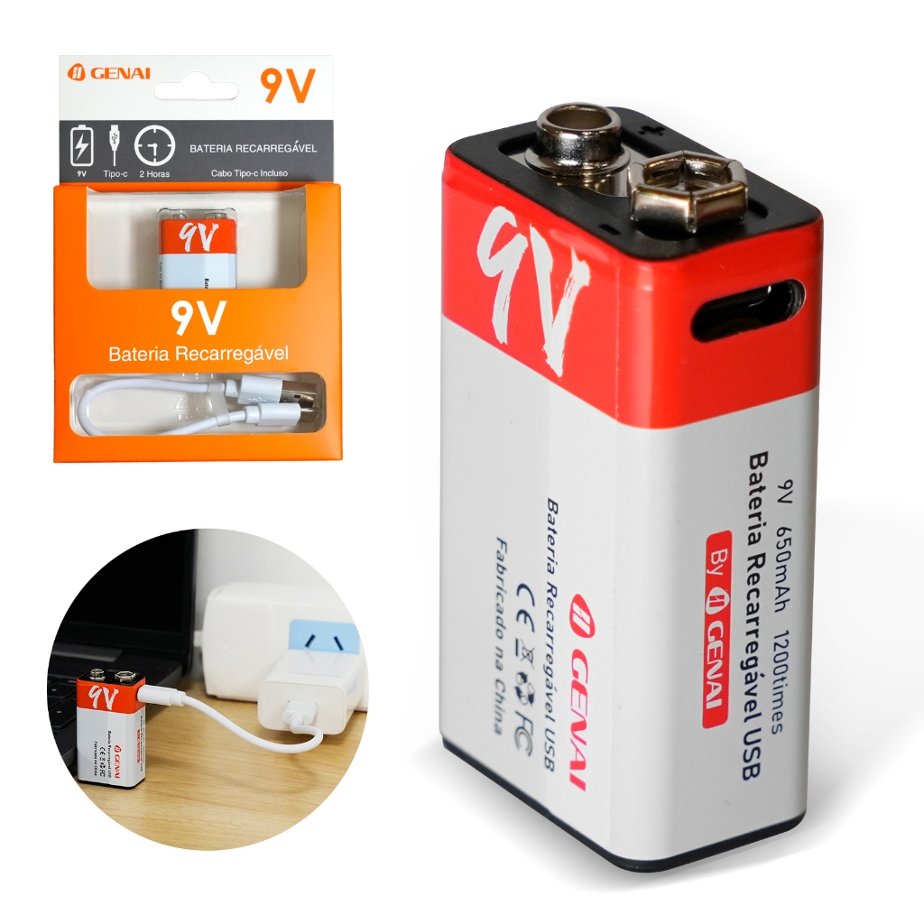 Kit 1 Baterias Recarregável 9v + Carregador Bateria Pilha em Oferta na Shopee
