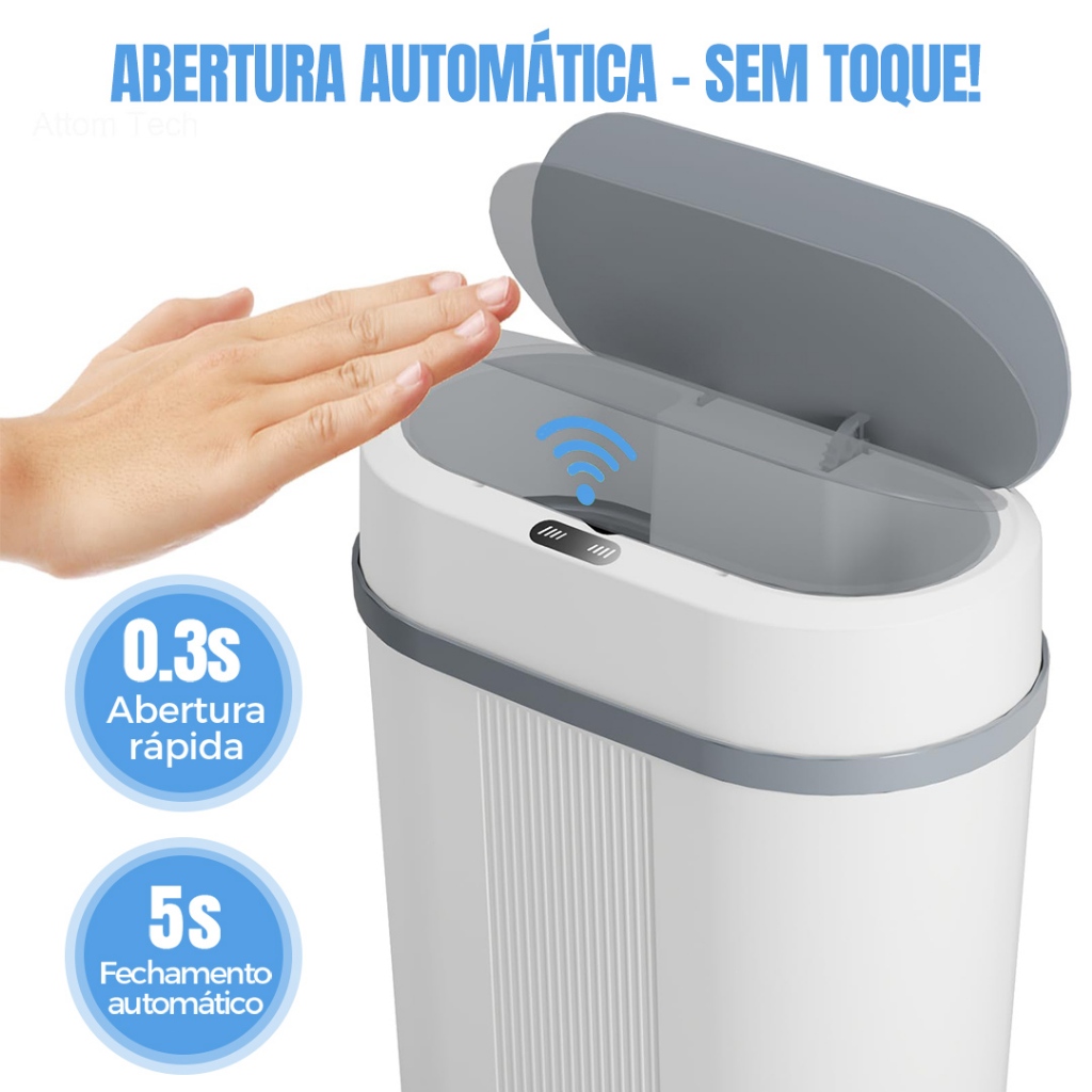 Lixeira Automática 12L com Sensor Inteligente – Ideal para Banheiro, Cozinha e Escritório