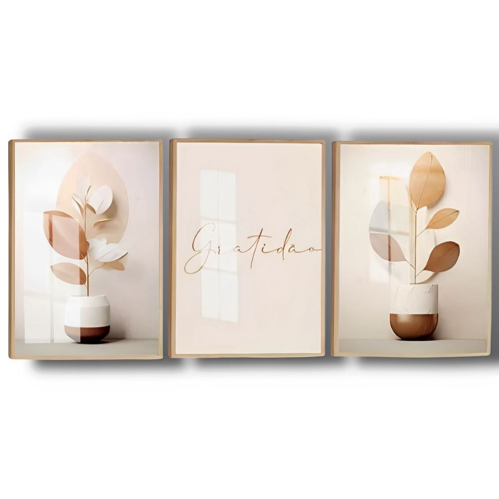 Quadro Decorativo Folhagem Folhas Vaso Gratidão Neutro em Oferta na Shopee