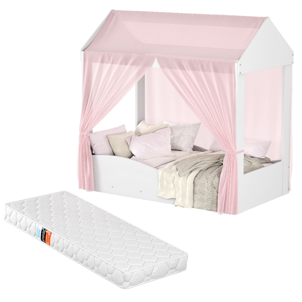 Cama Infantil Colina Montessoriana Menina Com Colchão e Voal - Mom & Baby