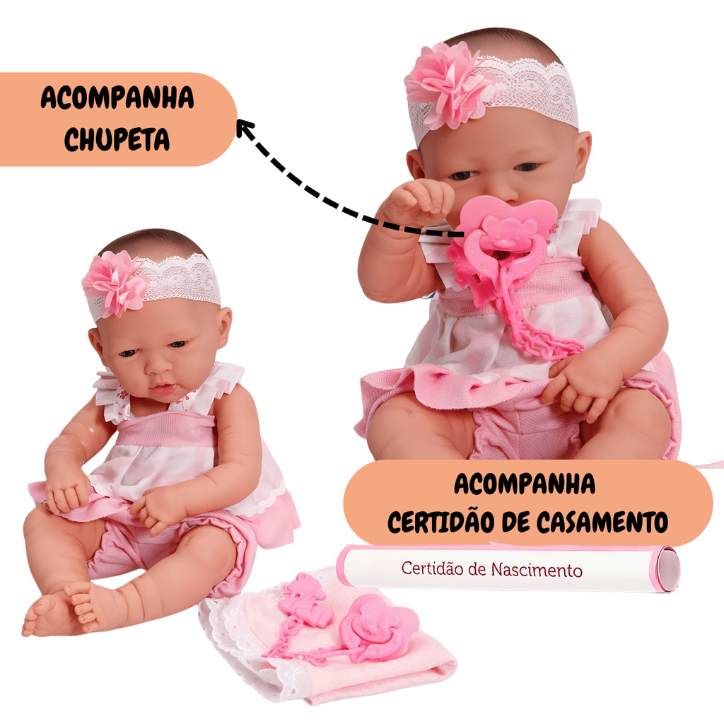 Boneca Baby Ninos Bebê Reborn Macio com Cheirinho de Talco e Acessórios
