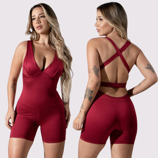 Macaquinho Curto Bojo RLC Modas Feminino Moda Fitness Roupa Para Academia Suplex Liso
