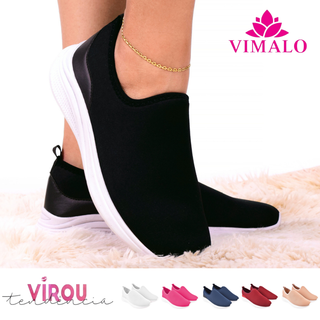Tênis Feminino Meia Calce Fácil Slip On Leve Flexível Confortável Para Caminhada Academia Vl-07