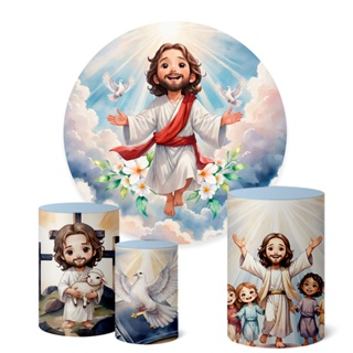 Trio Capas Cilindros + Painel Redondo 1,50m Páscoa Cristã Coelhos em Oferta na Shopee