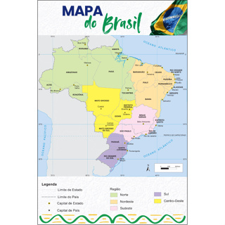 Banner MAPA Brasil Regiões Estados escolar professor recurso visual geografia em Oferta na Shopee