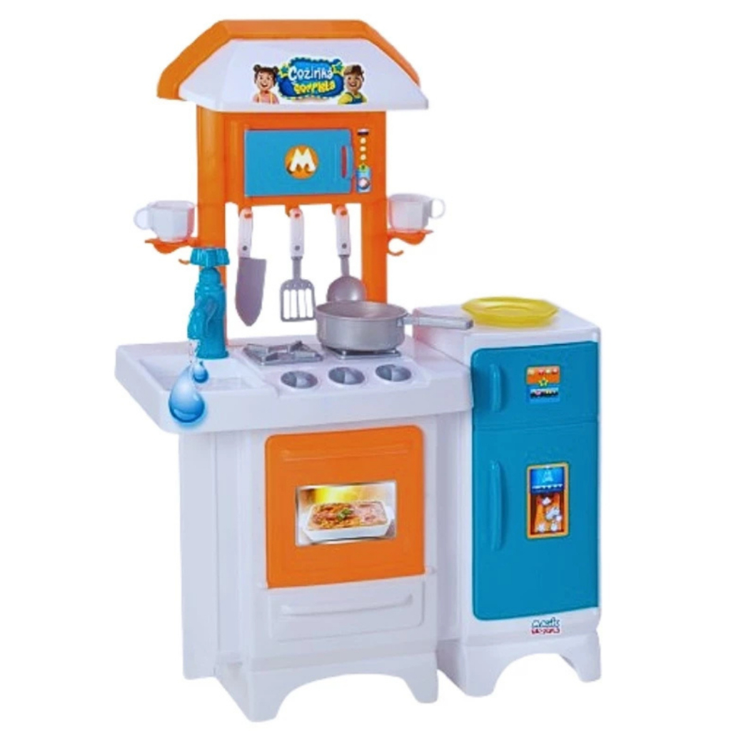 Cozinha Completa Infantil Fogão e Geladeira Azul Sai Água de Verdade - Magic Toys 8066 em Oferta na Shopee