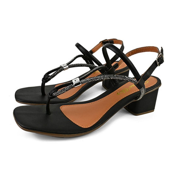 Sandália Feminina Salto Baixo 5cm Confortável Elegante Casual Dia a Dia Pedraria Fivela Regulagem