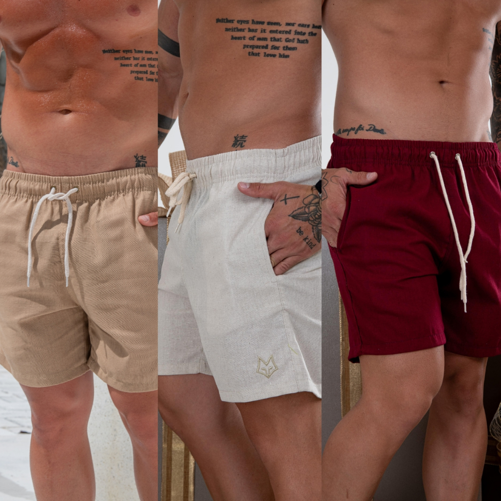 Short Linho Básico Masculino Premium Qualidade Conforto Bermuda Sarja Estilosa Elegante Verão