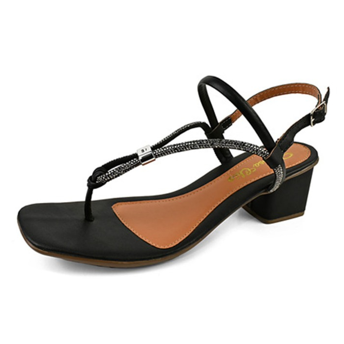Sandália Feminina Salto Medio 7cm Confortável Elegante Casual Dia a Dia Pedraria Fivela Regulagem
