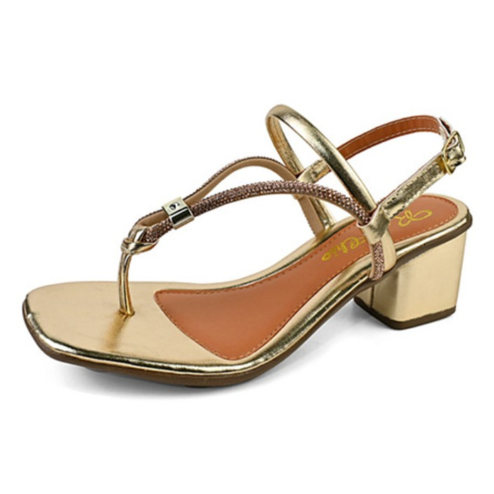 Sandália Feminina Salto Baixo 5cm Confortável Elegante Casual Dia a Dia Pedraria Fivela Regulagem