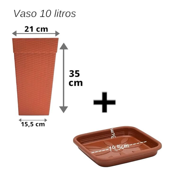 vaso 10 litros ratan + prato plastico  para plantas