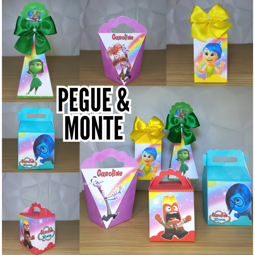PEGUE e MONTE - Kit Festa Personalizados DIVERTIDAMENTE Lembrancinhas Caixinhas para Festa
