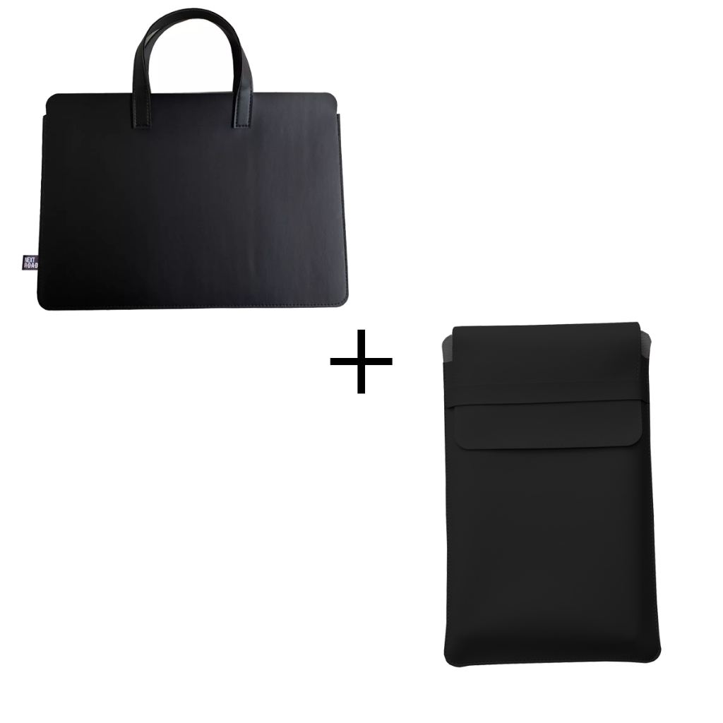 Sacola mais Pasta em Couro Sintético para Notebook Preto