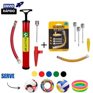 Kit Bomba de ar Manual para Encher Bolas e Infláveis + Kit de Bicos com 5 Acessórios em Oferta na Shopee