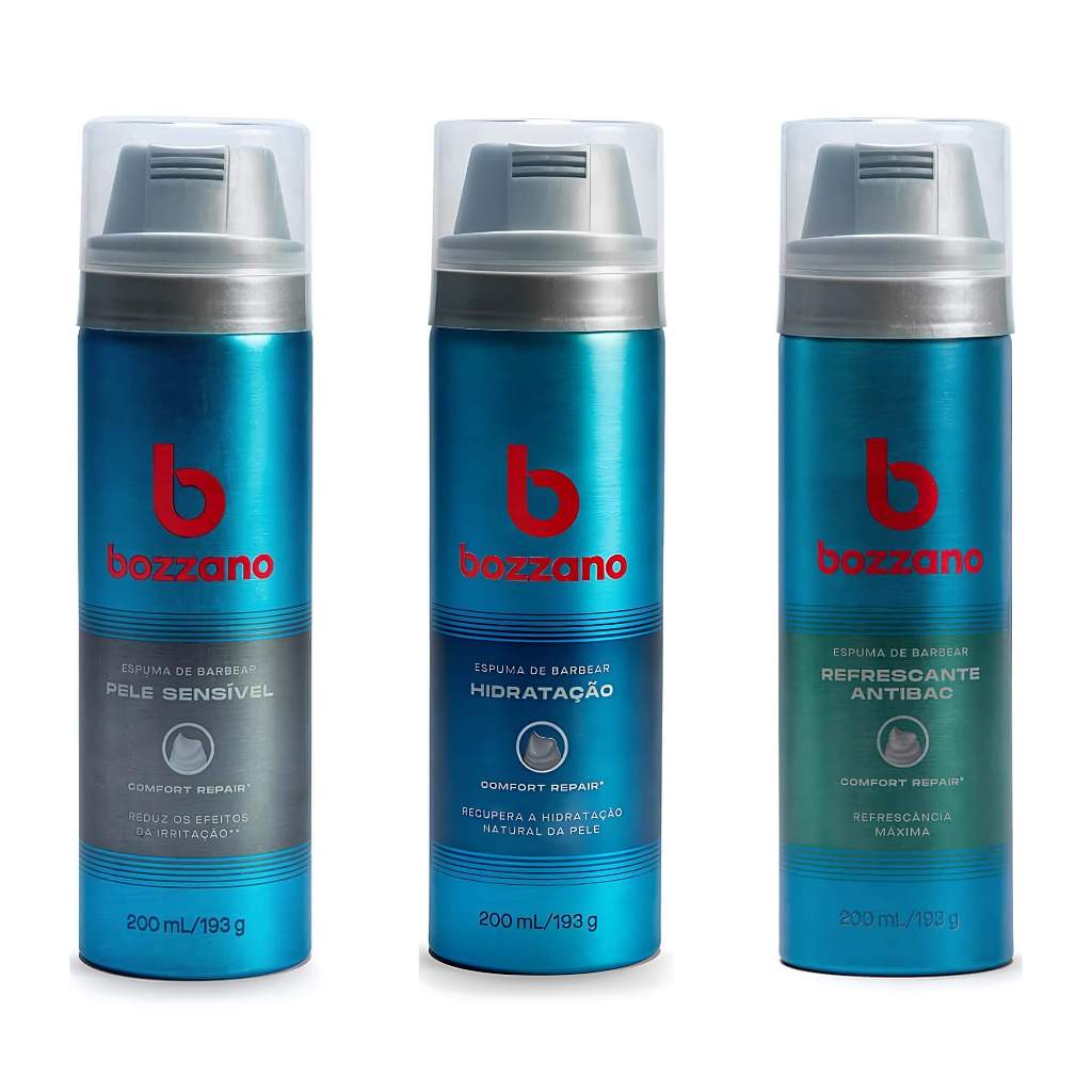 Espuma de Barbear Bozzano 200ml 193g - Refrescante + Pele Sensível + Hidratação