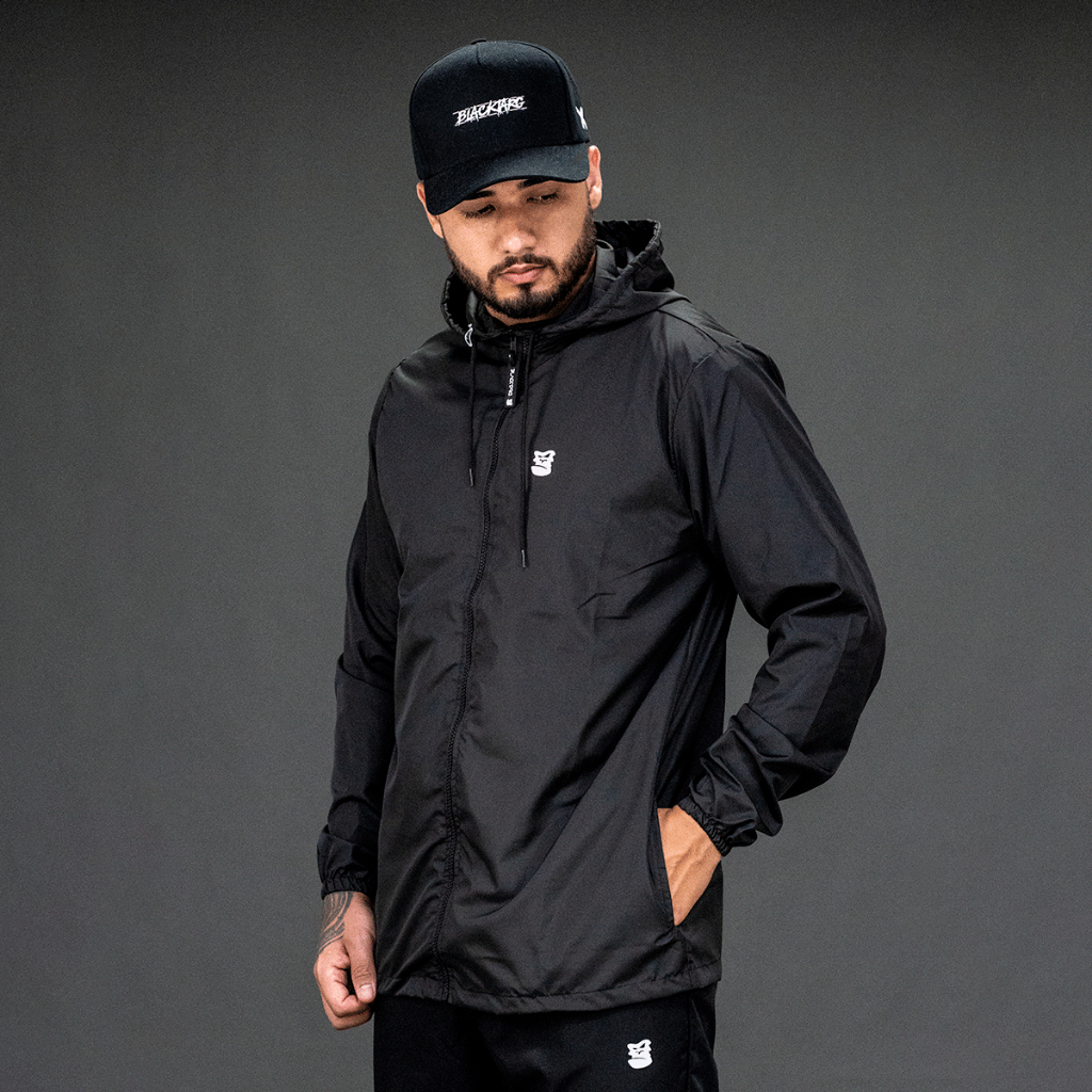 Jaqueta Corta Vento Masculina Impermeável Capuz Ultra Leve Academia Caminhada Ar Livre - Black Targ