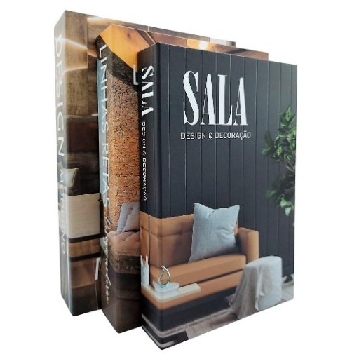 Enfeite Kit com 3 Caixa Livro Decorativo Porta Objetos Livro Fake