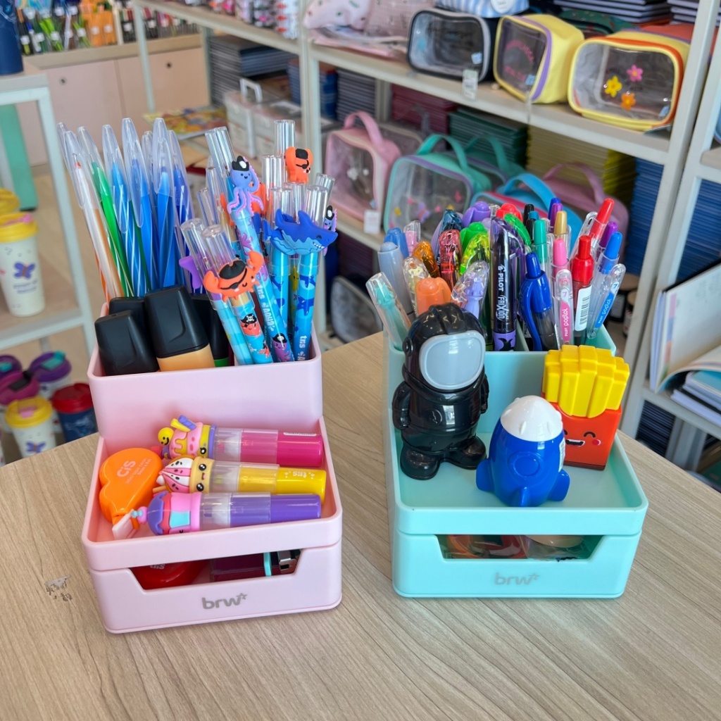 Organizador de Mesa Escritório Estudos 4 Divisórias c/ Gaveta BRW