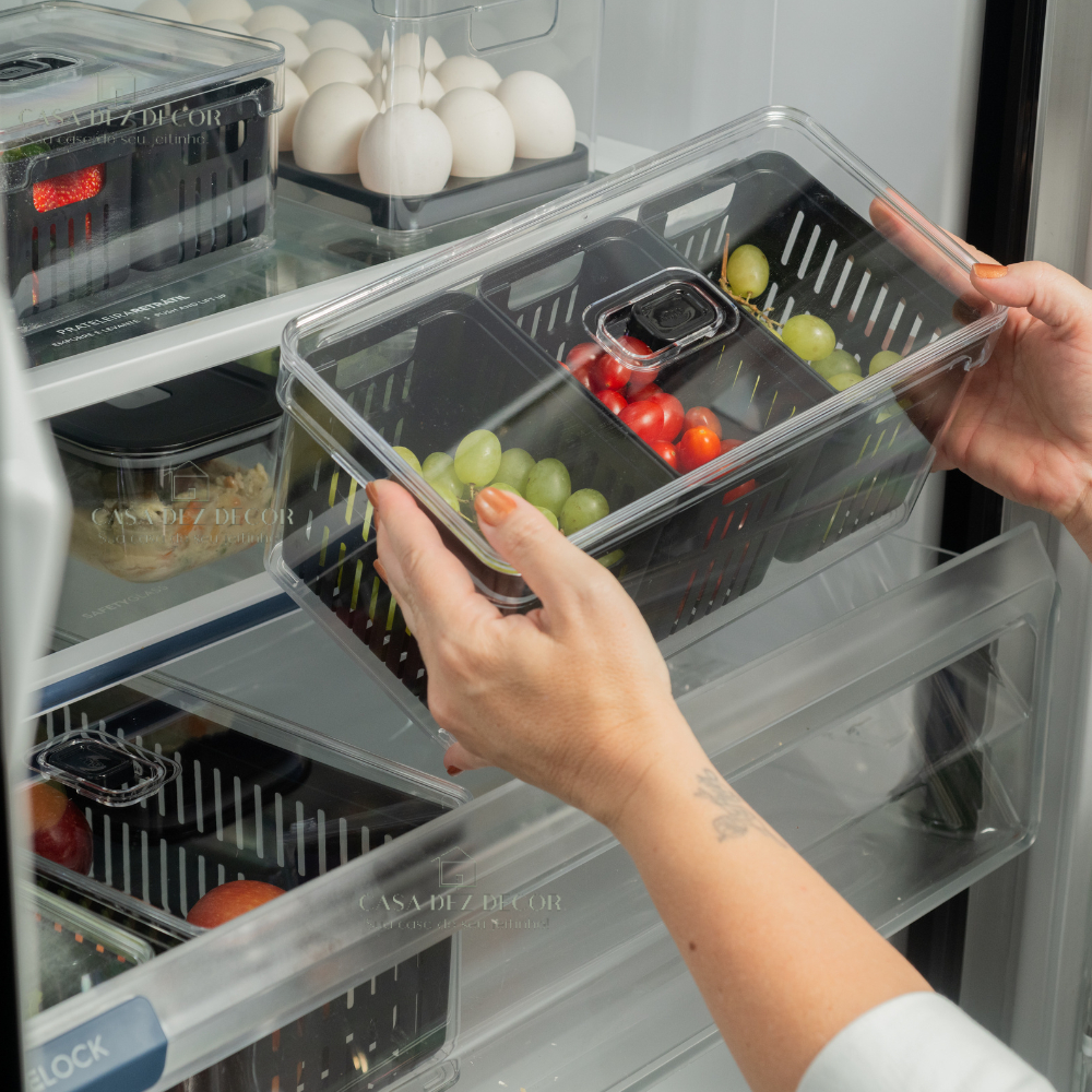 Organizador de Geladeira Para Fruta Legume Ovo Tempero Cesto Bandeja Tampa Clear Fresh Acr...