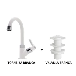 Torneira Para Banheiro Lavatório Lavabo Pia Bica Móvel 1/4 De Volta Abs Branca + Valvula Lavatorio
