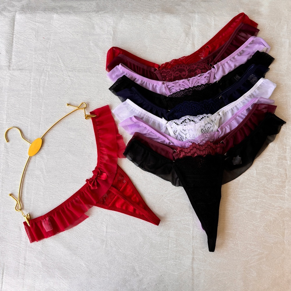 Kit 10 Tangas Calcinhas Fio em Tule e Renda com Lacinhos em Oferta na Shopee