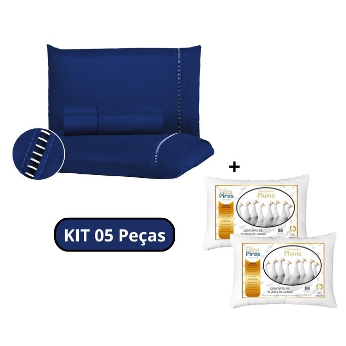 Kit 2 travesseiros e Lençol Casal Queen Solteiro Com Lençol Elastico 400 Fios Micropercal Premium