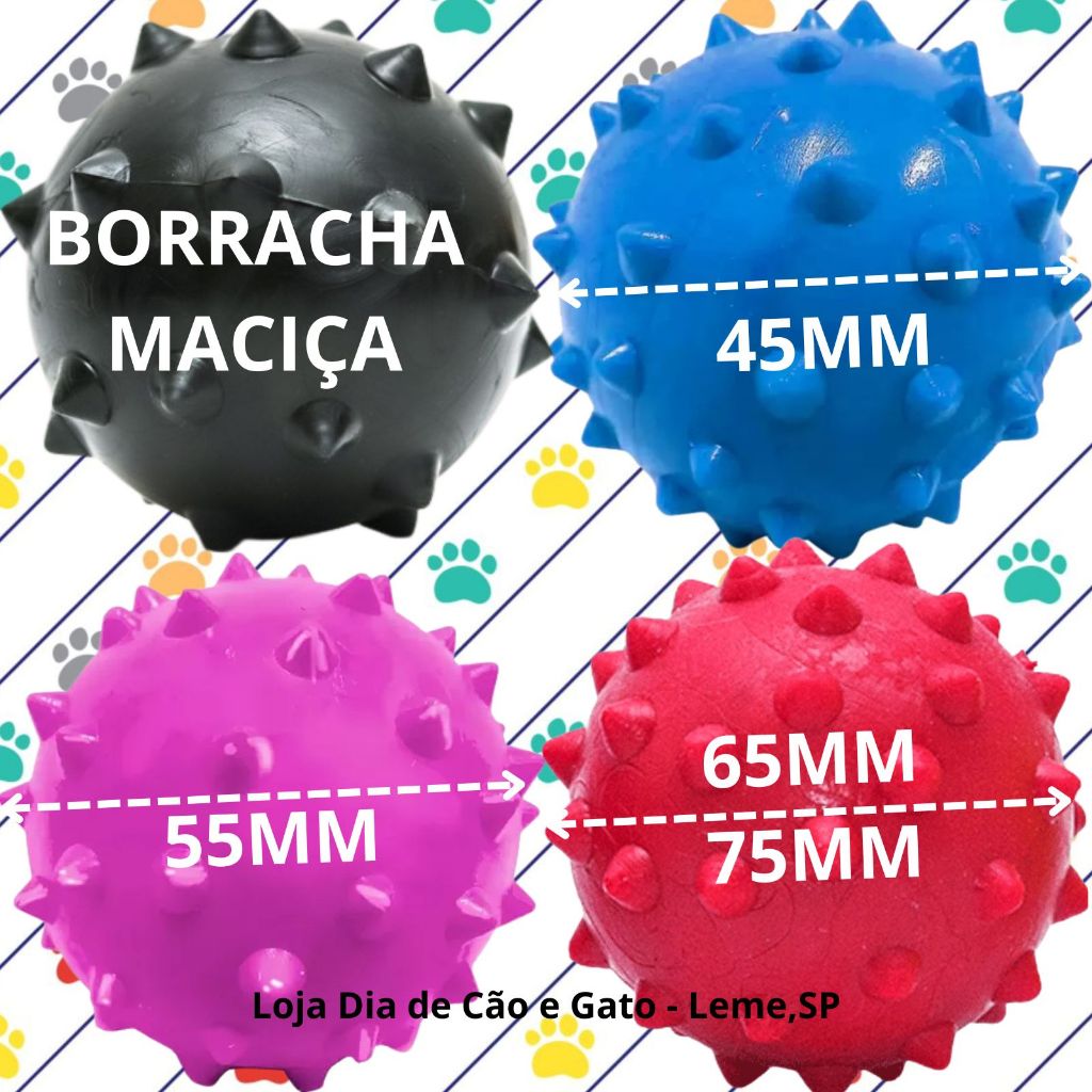 Bola Cravo Maciça Colorida  para Cães Pet - 45mm 55mm 65mm 75mm 85mm 95mm - Enriquecimento Ambiental
