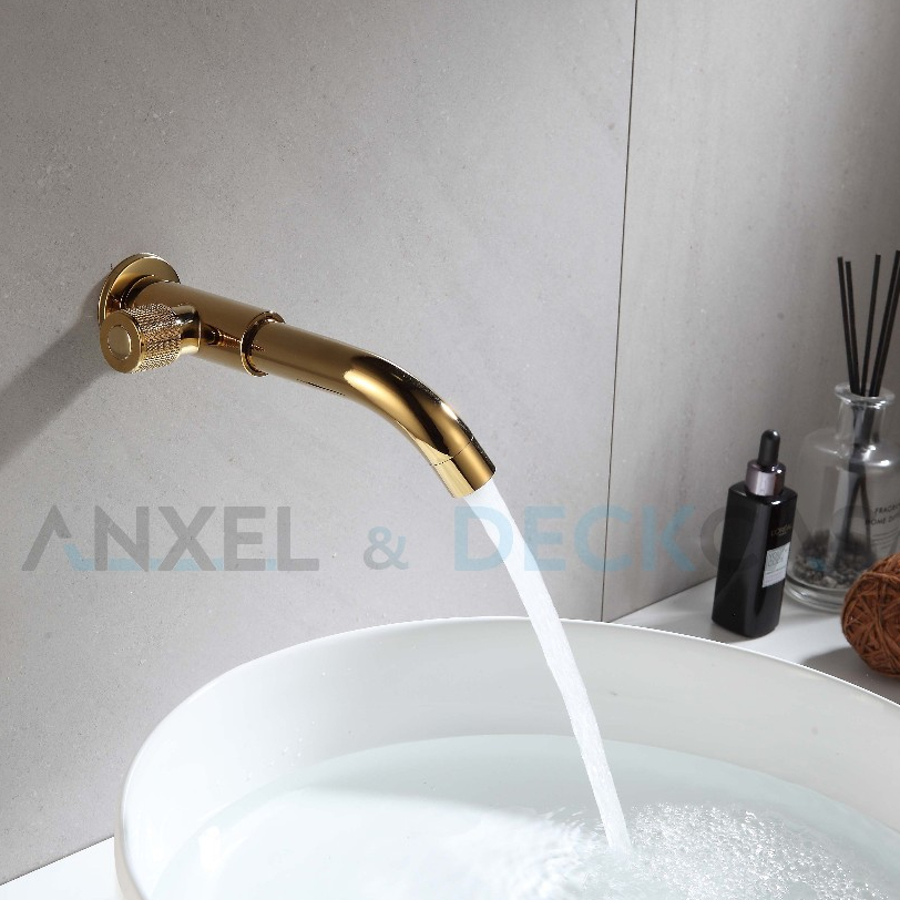 Torneira Para Banheiro Lavatório Parede Dourada DC-6651G