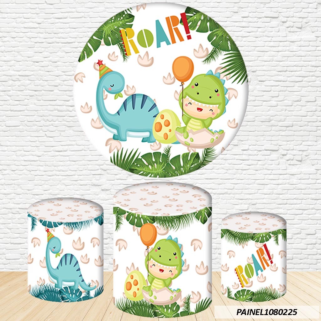 Kit de Capas Painel Redondo Sublimado Dino Baby  1,50M + Trio Capas de Cilindro C/Elástico em Oferta na Shopee