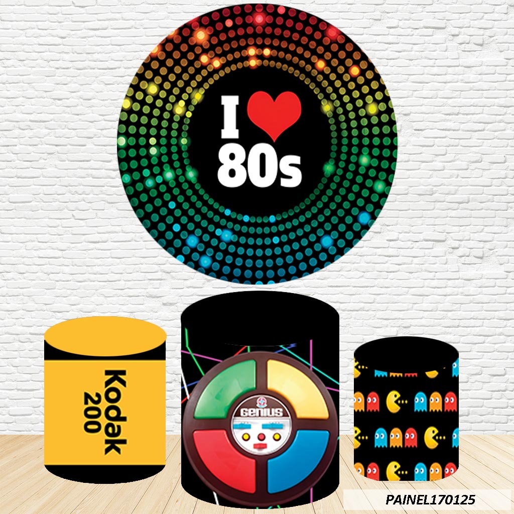 Kit de Capas Painel Redondo Sublimado Anos 80s  1,50M +Trio Capas de Cilindro C/Elástico em Oferta na Shopee