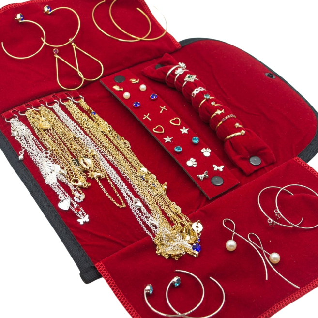 Kit Semi joias 45 peças + Mostruario Porta Joias Atacado Revender Ouro 18k e Prata Folheados garantia