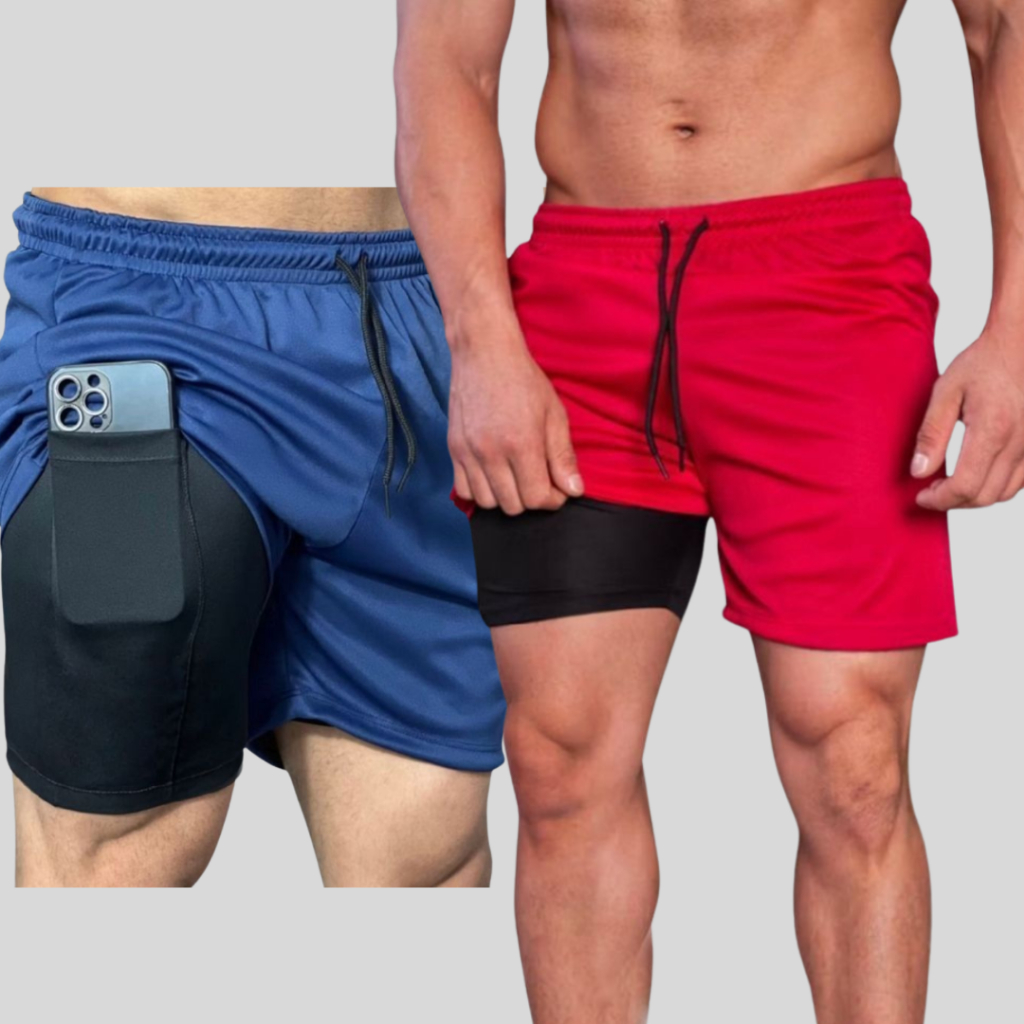 Shorts Fitness 2 Em 1 Bermuda Treino Academia Masculino corrida em Oferta na Shopee