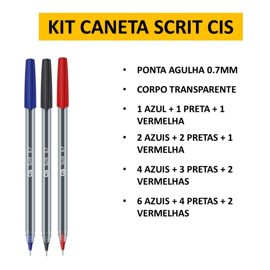 Kit Caneta Esfereográfica Ponta Fina 0.7mm CiS Scrit em Oferta na Shopee