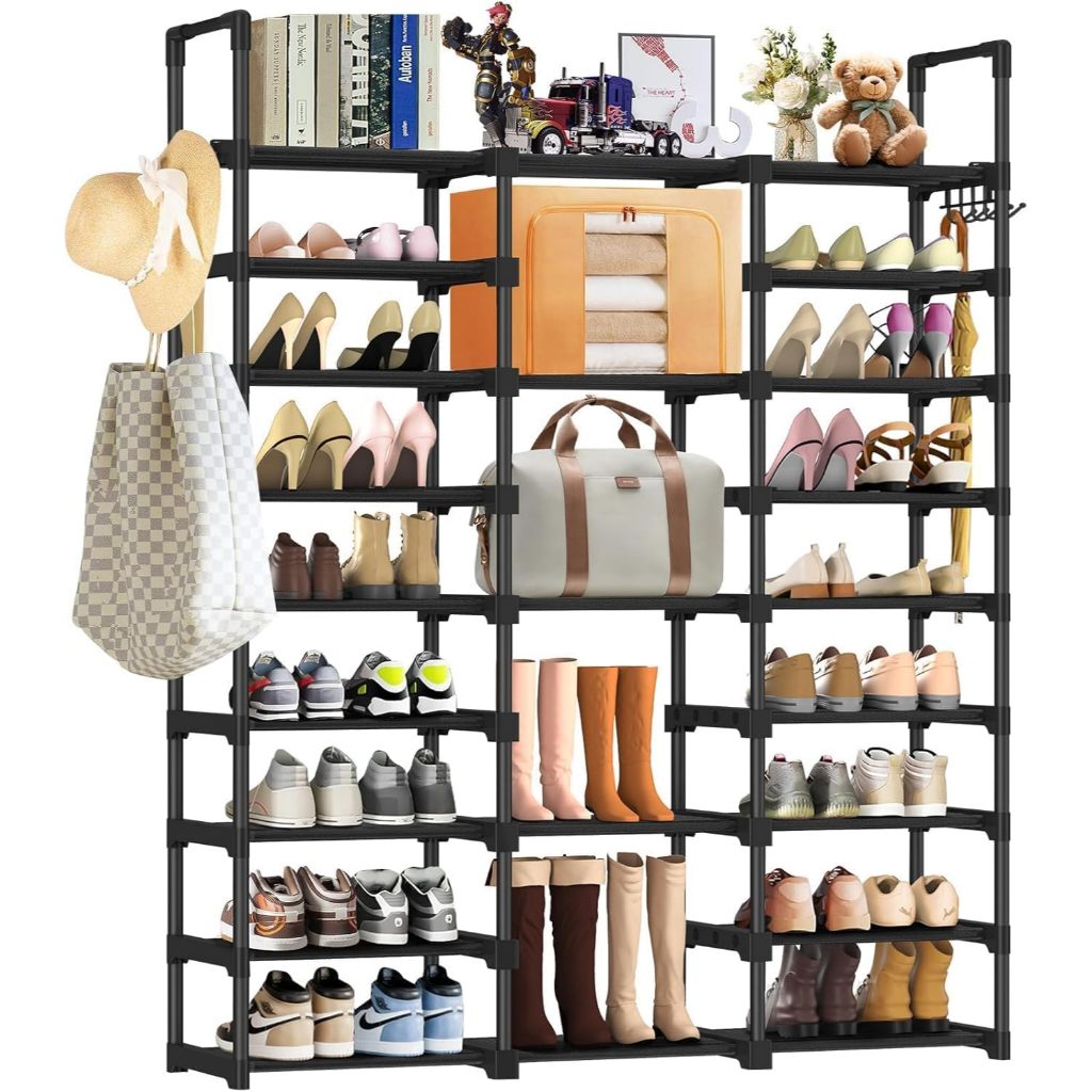 Sapateira Vertical Organizador 50 a 55 Pares 9 Prateleiras 3 Colunas Empilhável Casa Organização Utilidade Armário