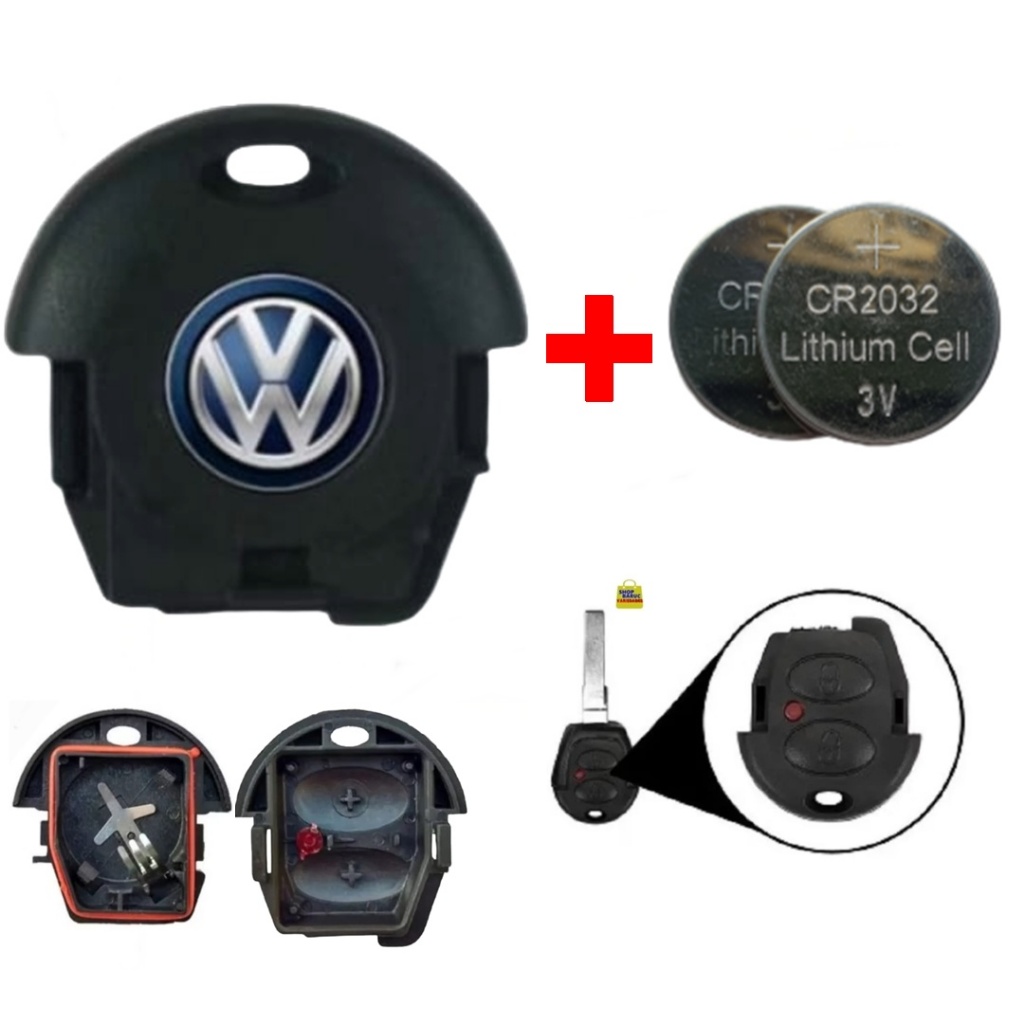 Capa e Contra Capa da chave telecomando para linha Vw Fox e similares com Led  logotipo VW e Bateria