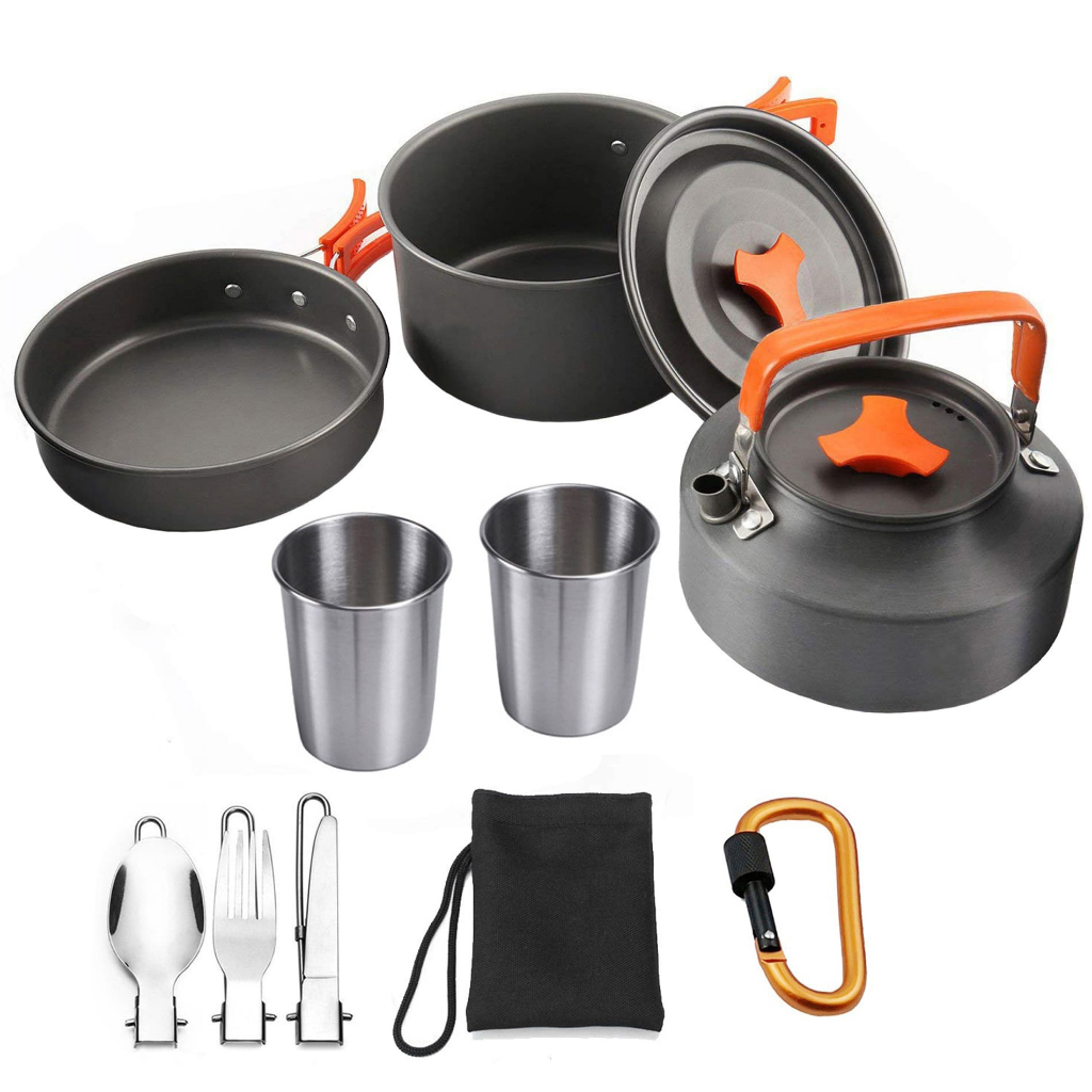 Kit Panela Acampamento Utensílios Cozinha Viagem Piquenique Ar Livre Laranja Wct Fitness