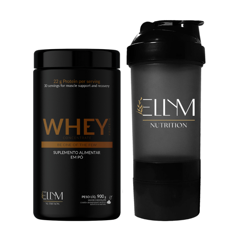 Whey Protein 900g Diversos Sabores + Coqueteleira Shaker 500ml Ellym Nutrition Super Combo...