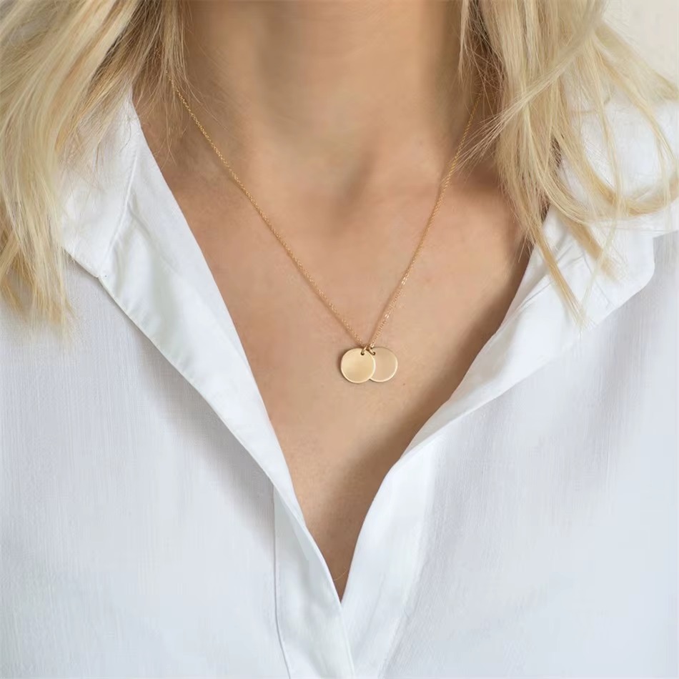 Colar Pingente Duplo Aço Inoxidável Delicado Minimalista Tendência Moda Elegante Pingente Redondo Presente