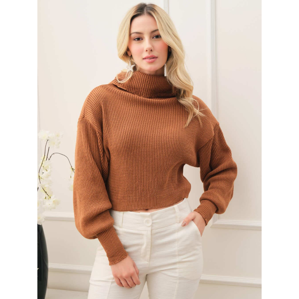 Blusa Cropped de Tricô Feminina Gola Alta Oversized – Elegância e Conforto