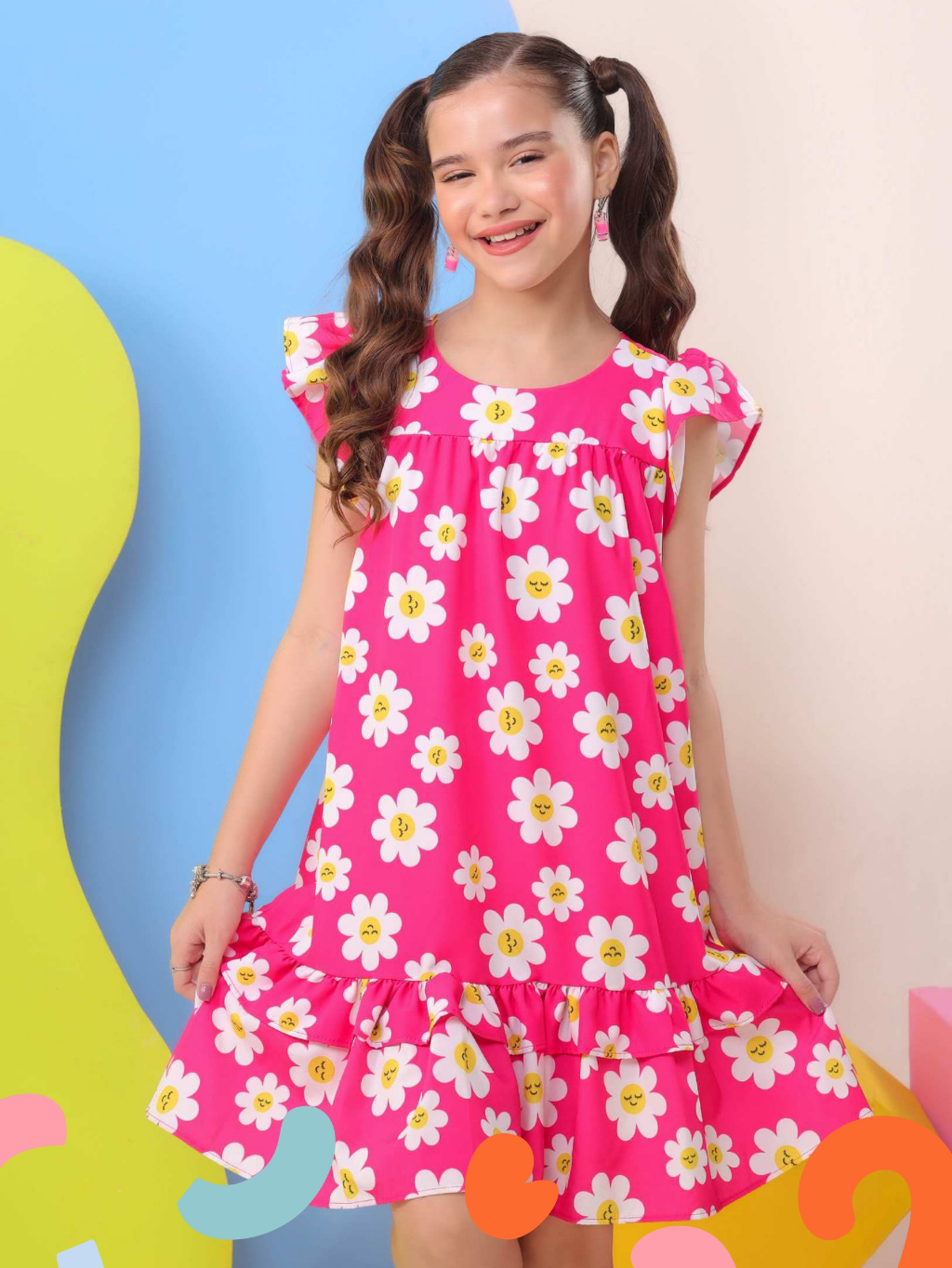 Vestido Infantil Estampado Floral Santorine – Leve, Colorido e Confortável em Oferta na Shopee