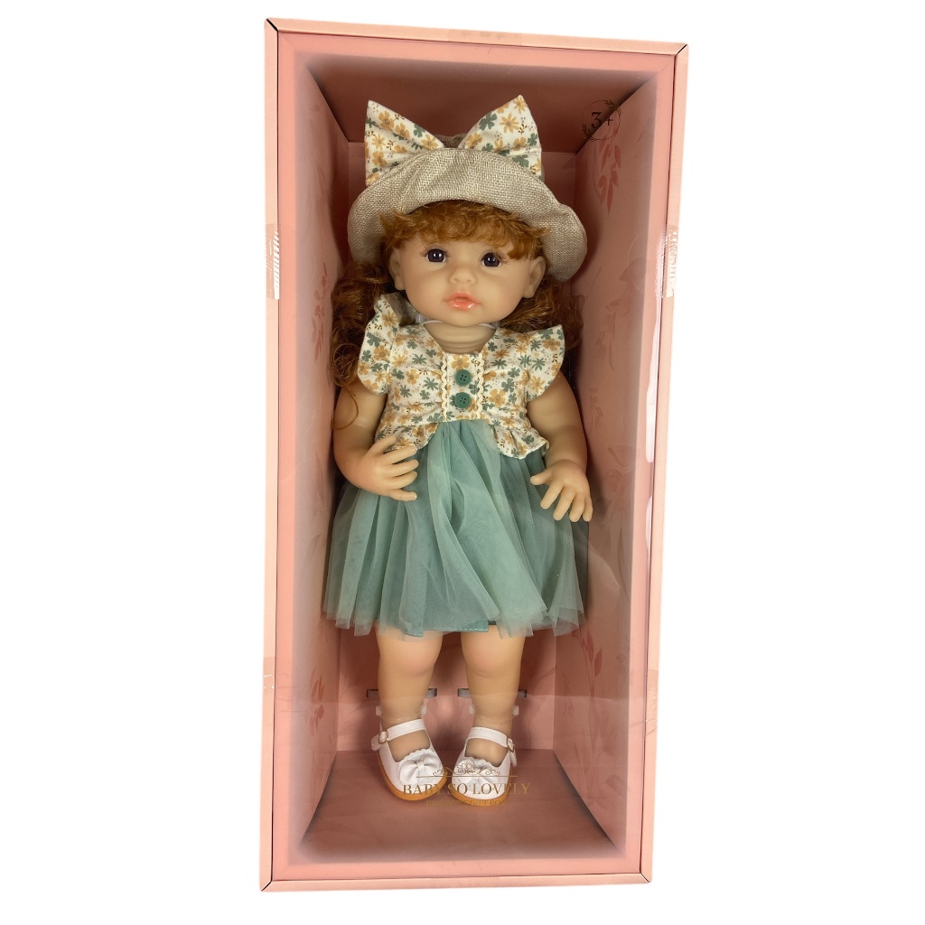 Boneca de Porcelana Baby Collection 45cm – Vestido Verde Floral com Chapéu - Toy