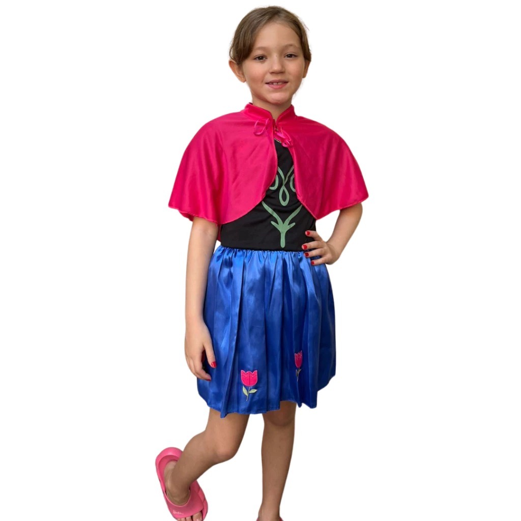 Fantasia Ana Elsa Frozen Princesa Gelada Com Capa Infantil Carnaval
