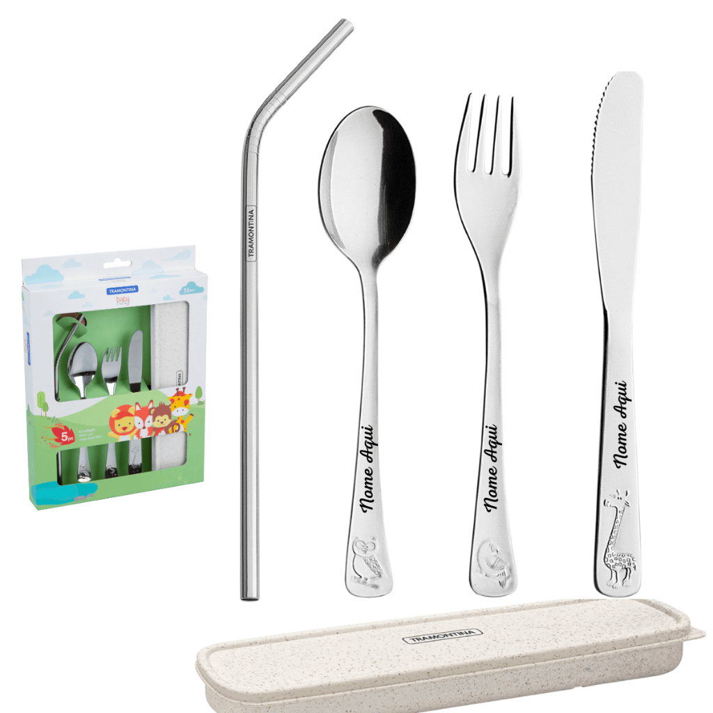 Jogo Talheres Infantil Personalizados Nome Aço Inox C/ Estojo Tramontina em Oferta na Shopee